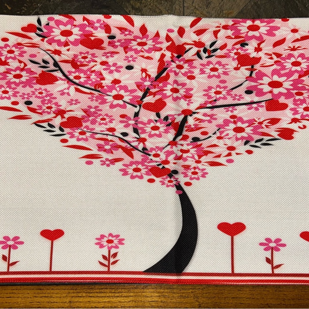 Set of 4 Heart Tree Fabric Placemats; 18”x12.5”, Machine washable. New